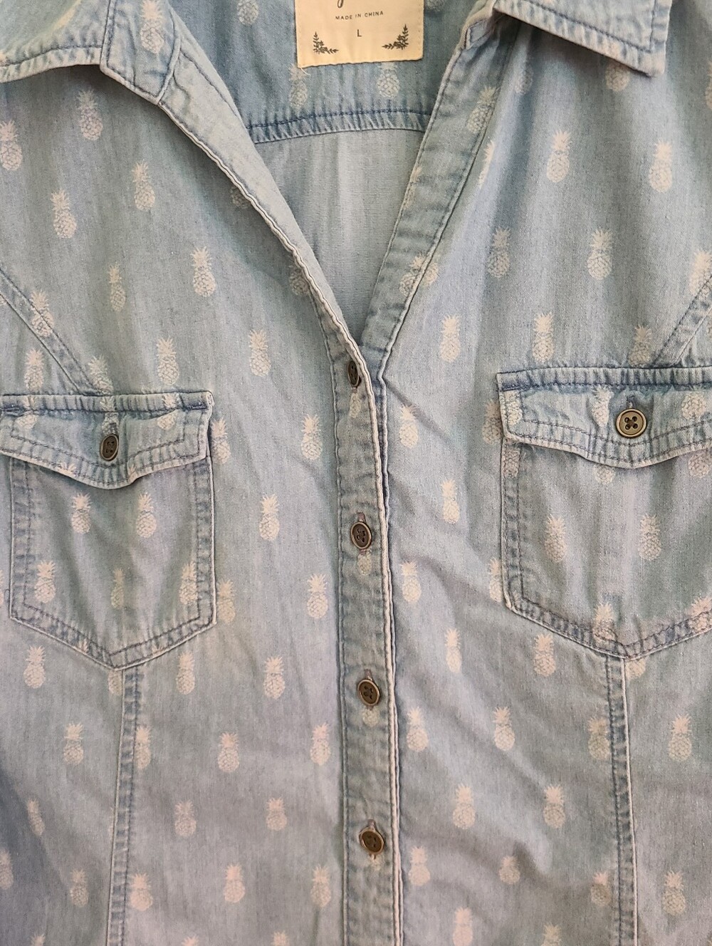 Style & Co Sleeveless Button Down Collared Light Denim Fabric Top Sz L - Picture 6 of 7